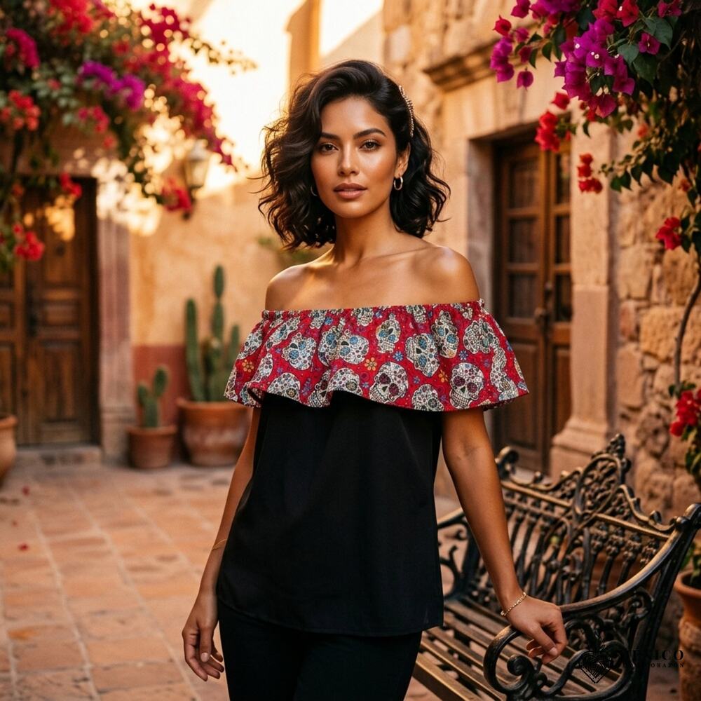 Mexican hand made  Blouse – Handmade design  peasent Large to extra large Lucha